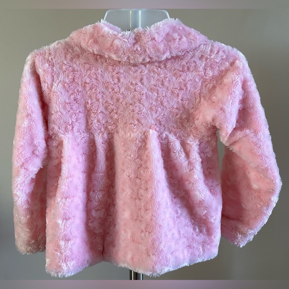 Girls Rule Pink Fluffy Soft Faux Fur Furry Button Jacket Black Bow Size 6X - Picture 8 of 16